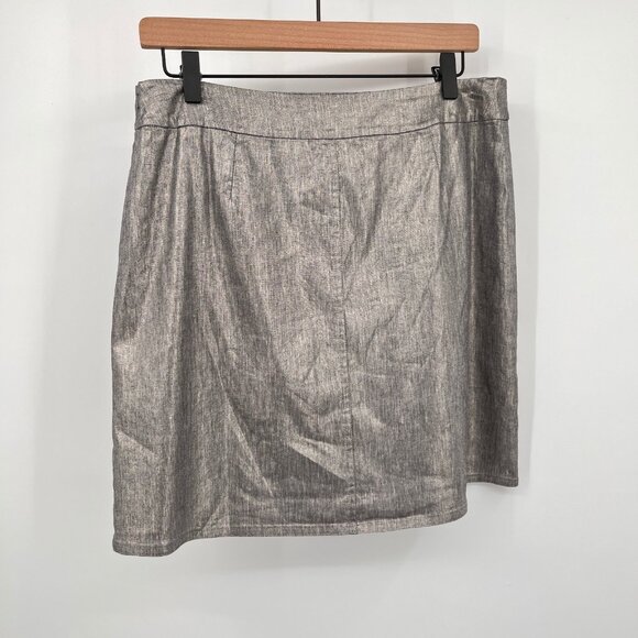Eileen Fisher Faux Wrap Skirt Size Petite M Silver Metallic Linen Blend - Picture 5 of 9